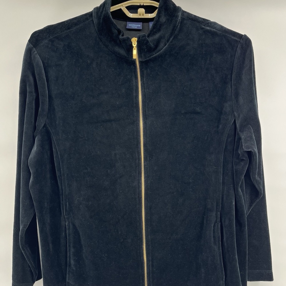 NWT Westbound Woman Size 1X Black Velour Full Zip Up Jacket Sweatshirt Pockets